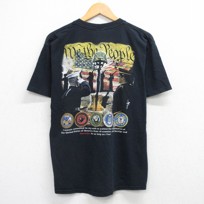 L★古着 半袖 ビンテージ Tシャツ メンズ 90年代 90s ミリタリー 胸ポケット付き コットン クルーネック USA製 黒 ブラック 25aug21 中古