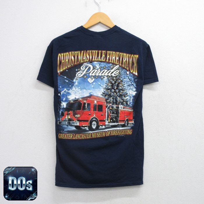 【50%OFF】00s 半袖Tシャツ CHRISTMASVILLE FIRETRUCKプリント ネイビー M | 古着