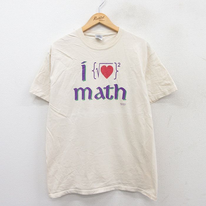 L★古着 半袖 ビンテージ Tシャツ メンズ 00年代 00s アイラブ math コットン クルーネック 生成り 25aug21 中古