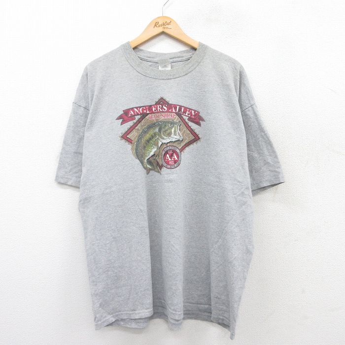 【50%OFF】XL★古着 半袖 ビンテージ Tシャツ メンズ 00年代 00s ANGLERS 魚 クルーネック グレー 霜降り 25aug21 中古