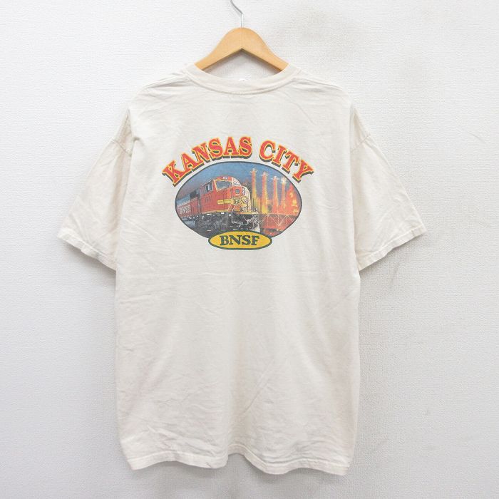 XL★古着 半袖 ビンテージ Tシャツ メンズ 00年代 00s KANSAS BNSF 大きいサイズ コットン クルーネック 生成り 25aug21 中古