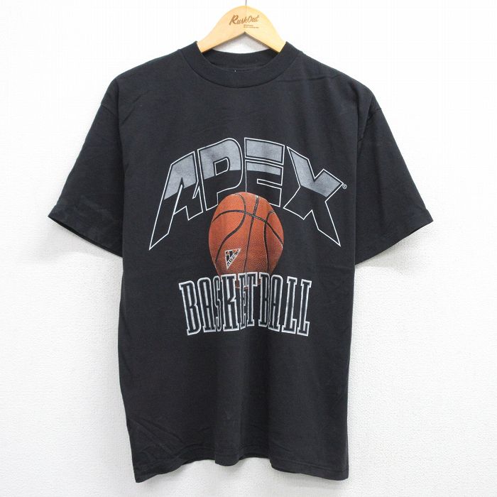 L★古着 半袖 ビンテージ Tシャツ メンズ 90年代 90s APEX バスケットボール コットン クルーネック USA製 黒 ブラック 【spe】 25aug21 中古