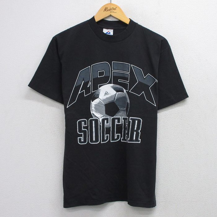 M★古着 半袖 ビンテージ Tシャツ メンズ 90年代 90s APEX サッカー コットン クルーネック USA製 黒 ブラック 【spe】 25aug21 中古