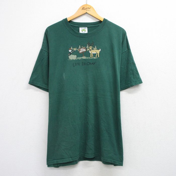 XL★古着 半袖 ビンテージ Tシャツ メンズ 00年代 00s シカ ハンティング 大きいサイズ コットン クルーネック 緑 グリーン 25aug21 中古