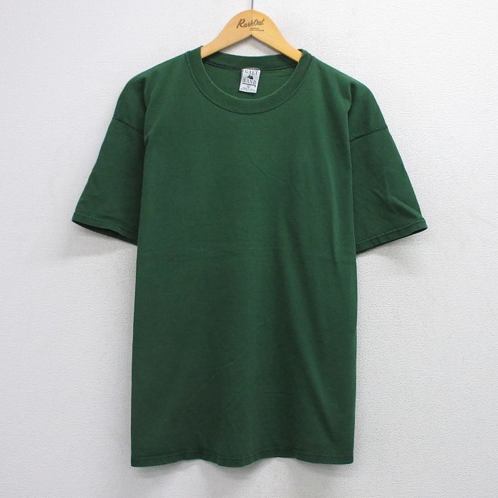 XL★古着 半袖 ビンテージ Tシャツ メンズ 90年代 90s 無地 コットン クルーネック USA製 緑 グリーン 25aug21 中古