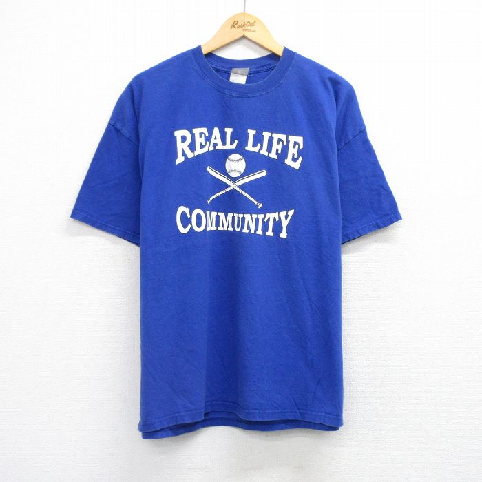 XL★古着 ヘインズ Hanes 半袖 ビンテージ Tシャツ メンズ 00年代 00s ベースボール 33 大きいサイズ コットン クルーネック 青 ブルー 25aug21 中古