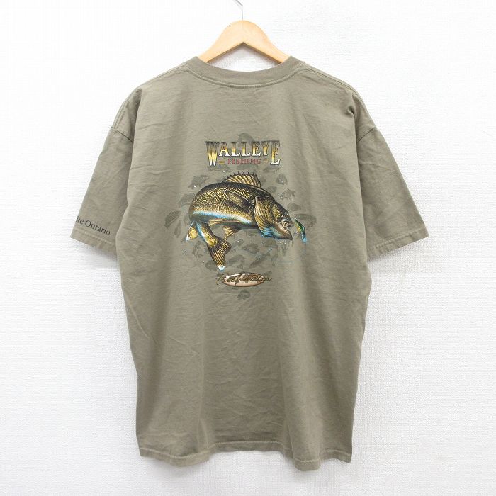 XL★古着 半袖 ビンテージ Tシャツ メンズ 00年代 00s WALLEYE 魚 大きいサイズ コットン クルーネック 茶 ブラウン 25aug21 中古