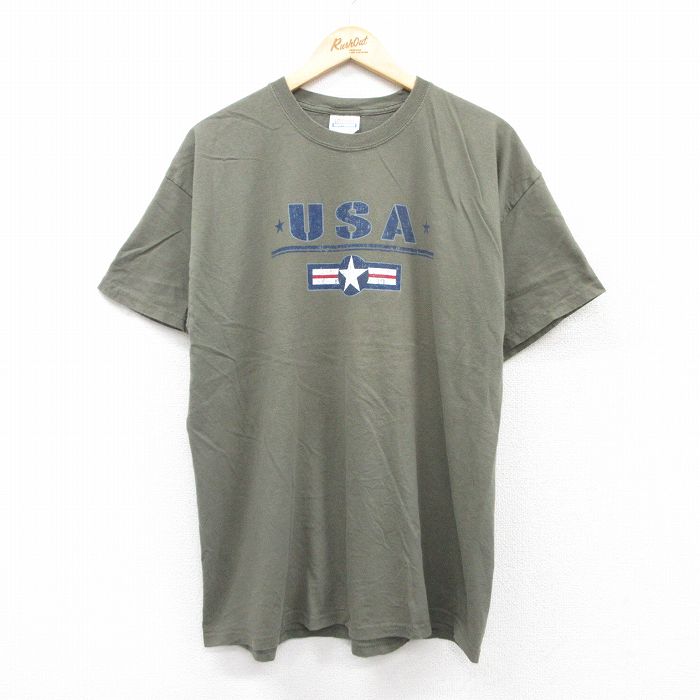 XL★古着 ヘインズ Hanes 半袖 ビンテージ Tシャツ メンズ 00年代 00s USAロゴ コットン クルーネック 緑 グリーン 25aug21 中古