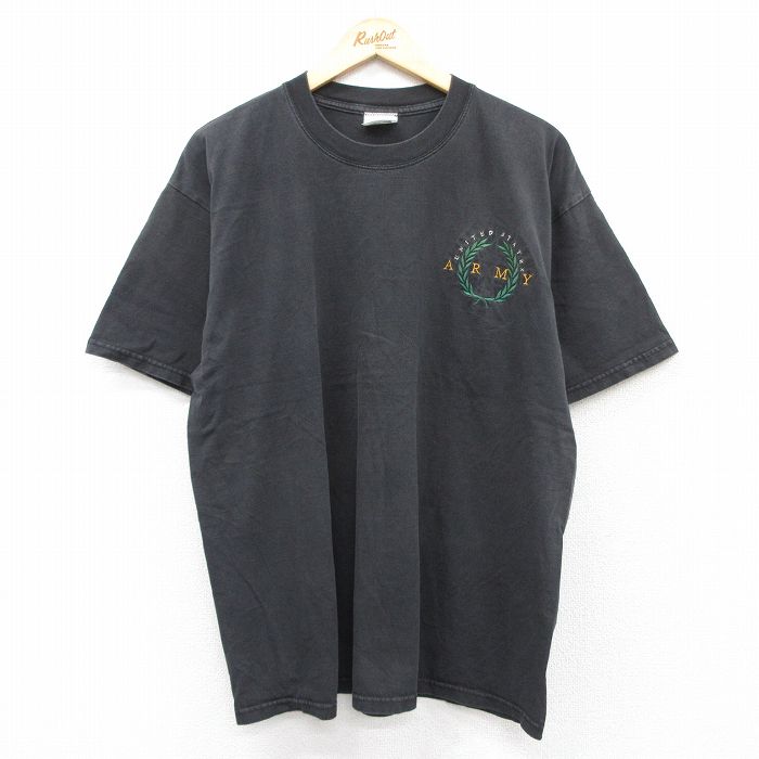 【20%OFF】XL★古着 半袖 ビンテージ Tシャツ メンズ 90年代 90s ミリタリー アーミー 刺繍 大きいサイズ コットン クルーネック USA製 黒 ブラック 25aug21 中古