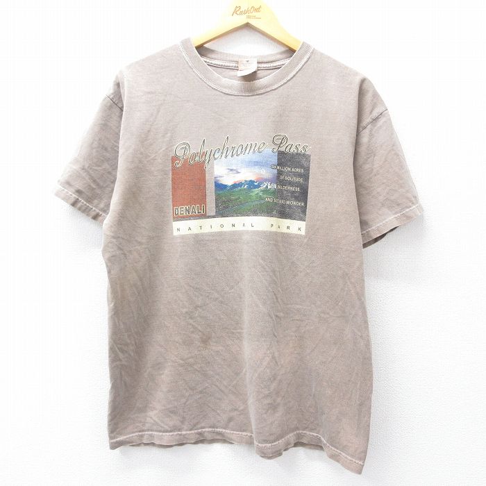 L★古着 半袖 ビンテージ Tシャツ メンズ 00年代 00s デナリ ナショナルパーク コットン クルーネック 茶 ブラウン 25aug21 中古