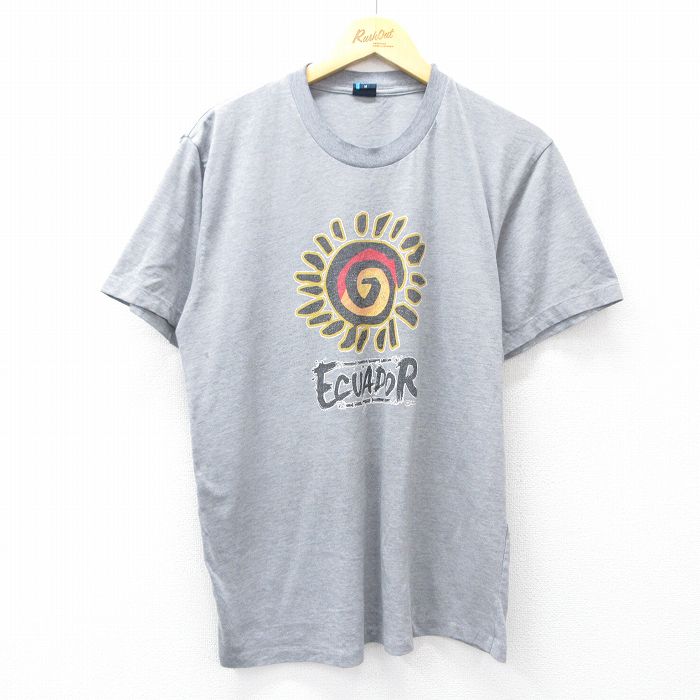 L★古着 半袖 ビンテージ Tシャツ メンズ 90年代 90s エクアドル クルーネック グレー 25aug21 中古