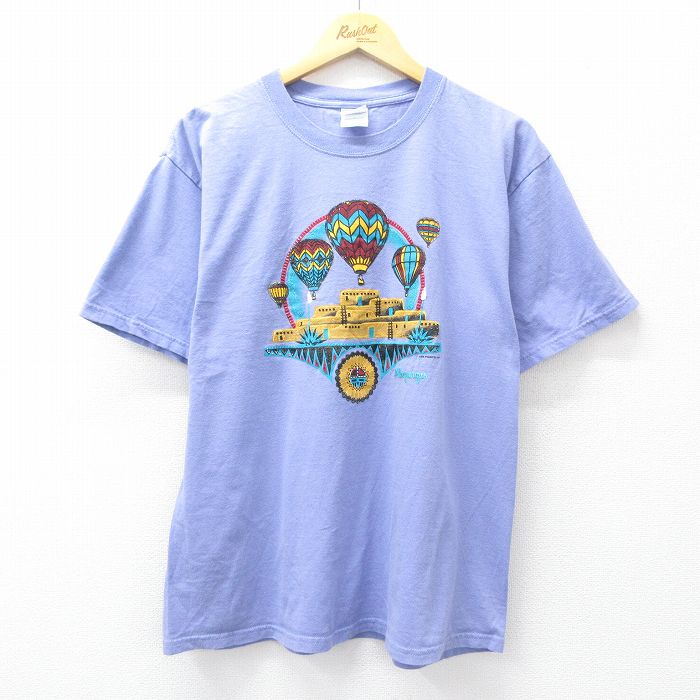 L★古着 半袖 ビンテージ Tシャツ メンズ 00年代 00s 気球 コットン クルーネック 薄紫 パープル 25aug21 中古