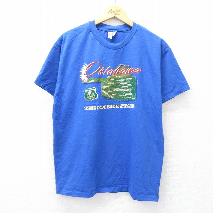 L★古着 ヘインズ Hanes 半袖 ビンテージ Tシャツ メンズ 00年代 00s オクラホマ コットン クルーネック 青 ブルー 25aug21 中古