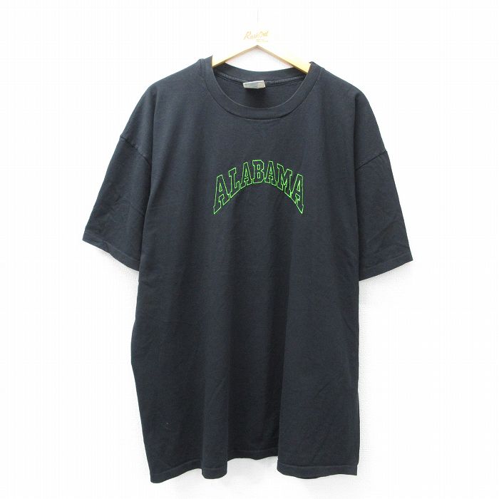XL★古着 半袖 ビンテージ Tシャツ メンズ 90年代 90s アラバマ 刺繍 大きいサイズ コットン クルーネック USA製 黒 ブラック 【spe】 25aug21 中古
