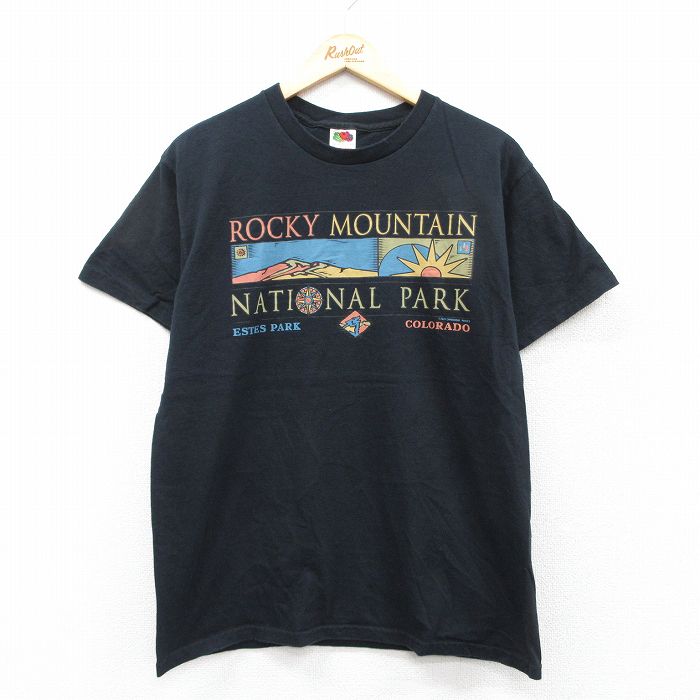 L★古着 フルーツオブザルーム 半袖 ビンテージ Tシャツ メンズ 00年代 00s ロッキーマウンテン コットン クルーネック 黒 ブラック 25aug21 中古