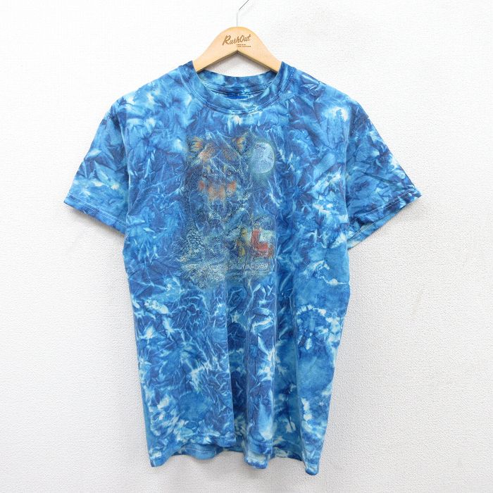 M★古着 半袖 ビンテージ Tシャツ メンズ 00年代 00s オオカミ コットン クルーネック 薄紺他 ネイビー 25aug21 中古