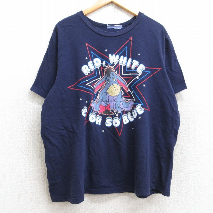 【50%OFF】XL★古着 半袖 ビンテージ Tシャツ メンズ 00年代 00s ディズニー DISNEY くまのプーさん イーヨー 大きいサイズ クルーネック 紺 ネイビー 25aug22 中古