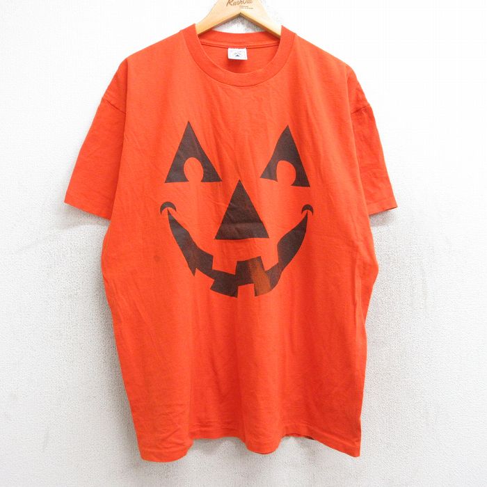 XL★古着 半袖 ビンテージ Tシャツ メンズ 90年代 90s ジャックオランタン 大きいサイズ コットン クルーネック USA製 オレンジ 25aug22 中古