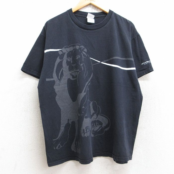 XL★古着 半袖 ビンテージ Tシャツ メンズ 00年代 00s ライオン コットン クルーネック 黒 ブラック 25aug22 中古