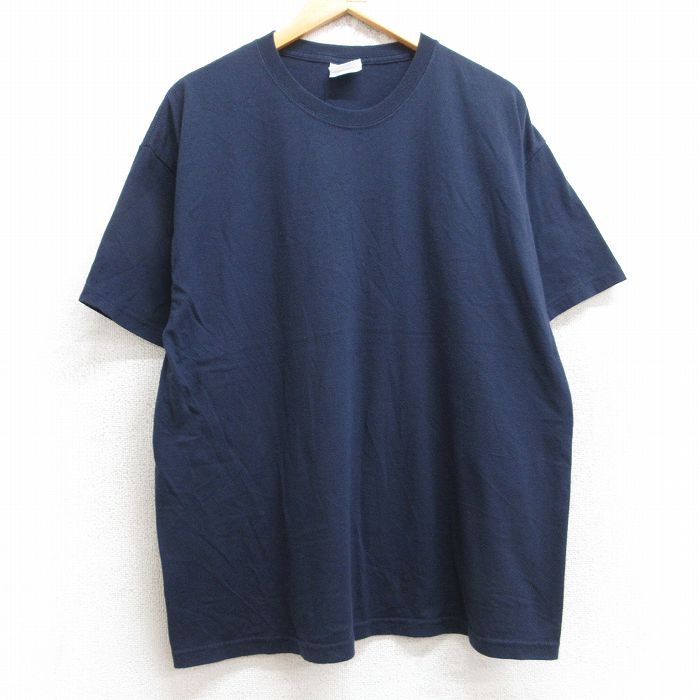 XL★古着 ヘインズ Hanes 半袖 ビンテージ Tシャツ メンズ 00年代 00s 無地 クルーネック 紺 ネイビー 25aug22 中古