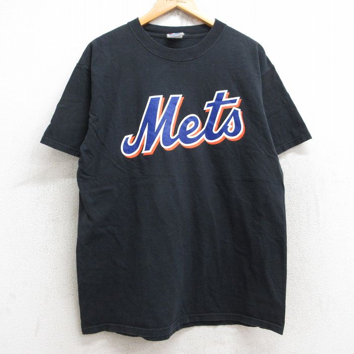 L★古着 マジェスティック 半袖 ビンテージ Tシャツ メンズ 00年代 00s MLB ニューヨークメッツ 松井稼頭央 25 コットン クルーネック 黒 ブラック メジャーリーグ ベースボール 野球 25aug22 中古
