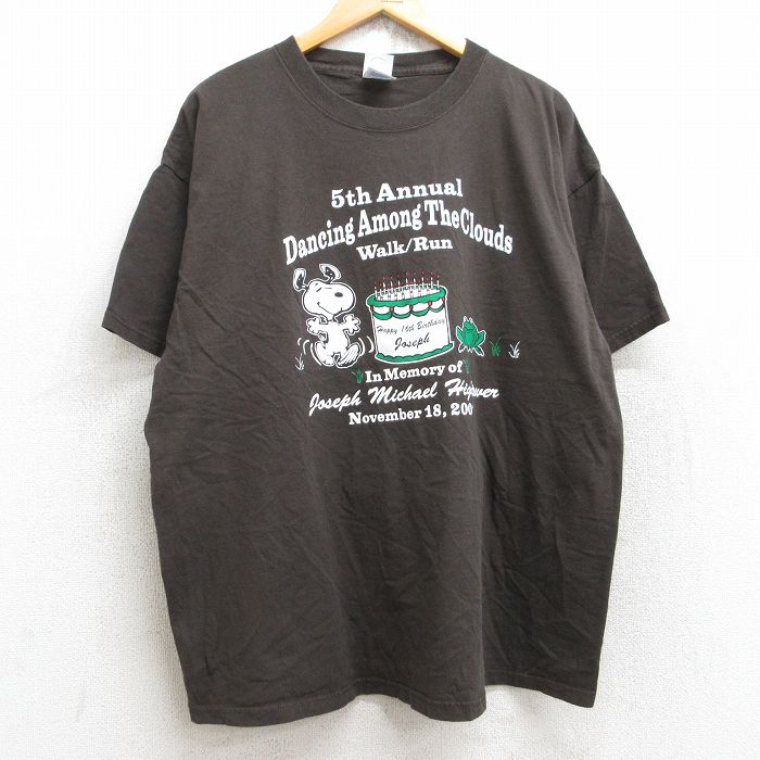 XL★古着 半袖 ビンテージ Tシャツ メンズ 00年代 00s ピーナッツ スヌーピー SNOOPY 大きいサイズ コットン クルーネック 茶 ブラウン 25aug22 中古
