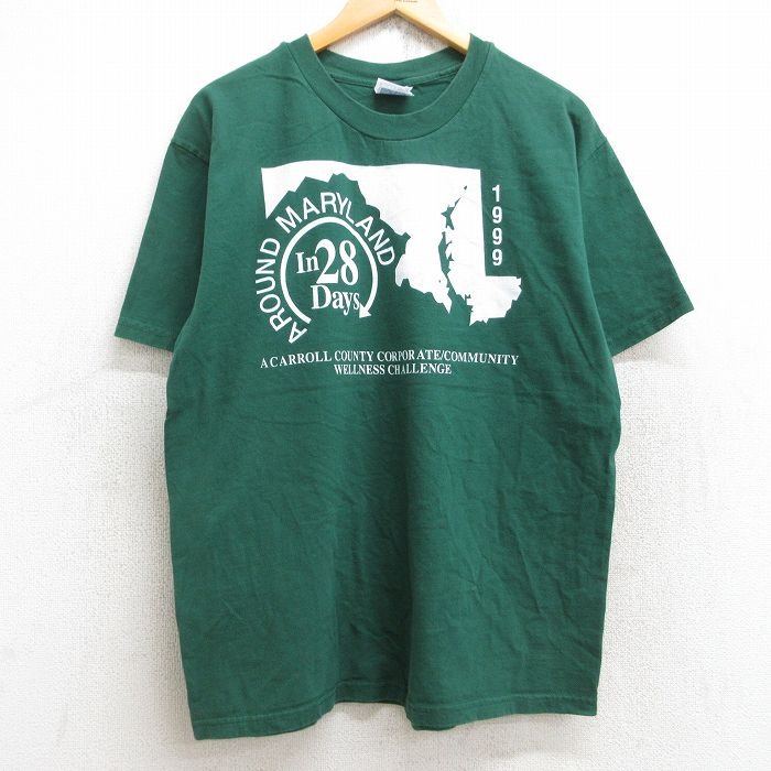 L★古着 ヘインズ Hanes 半袖 ビンテージ Tシャツ メンズ 90年代 90s メリーランド Gimes コットン クルーネック 緑 グリーン 25aug22 中古
