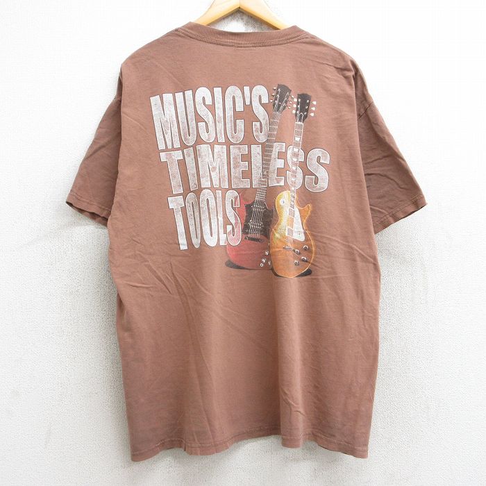 【20%OFF】XL★古着 半袖 ビンテージ Tシャツ メンズ 00年代 00s ギター 大きいサイズ コットン クルーネック 茶 ブラウン 25aug22 中古