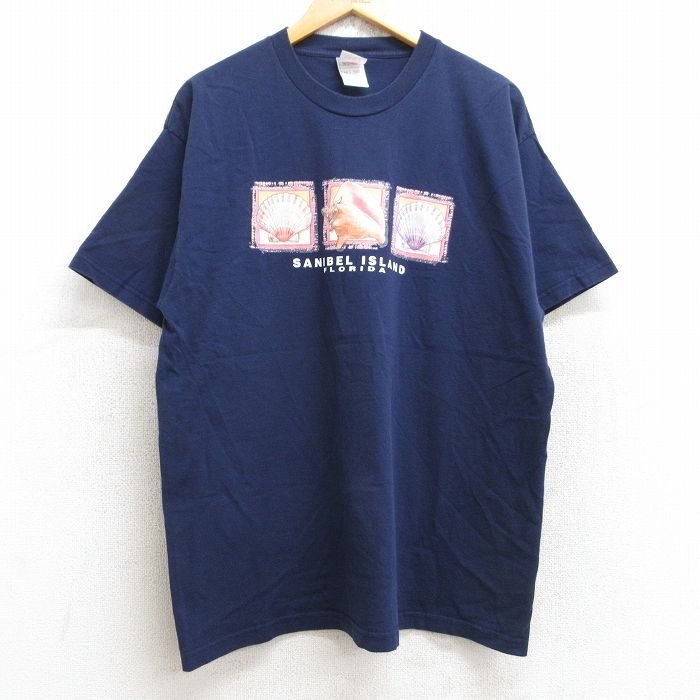 XL★古着 フルーツオブザルーム 半袖 ビンテージ Tシャツ メンズ 00年代 00s 貝がら サニベル コットン クルーネック 紺 ネイビー 25aug22 中古