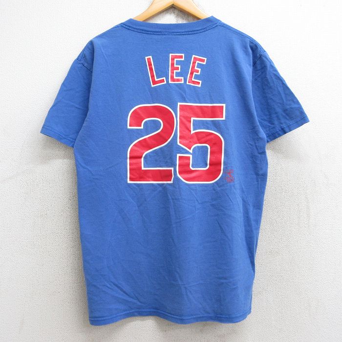 【50%OFF】M★古着 マジェスティック 半袖 ビンテージ Tシャツ メンズ 00年代 00s MLB シカゴカブス デレクリー 25 コットン クルーネック 青 ブルー メジャーリーグ ベースボール 野球 25aug22 中古