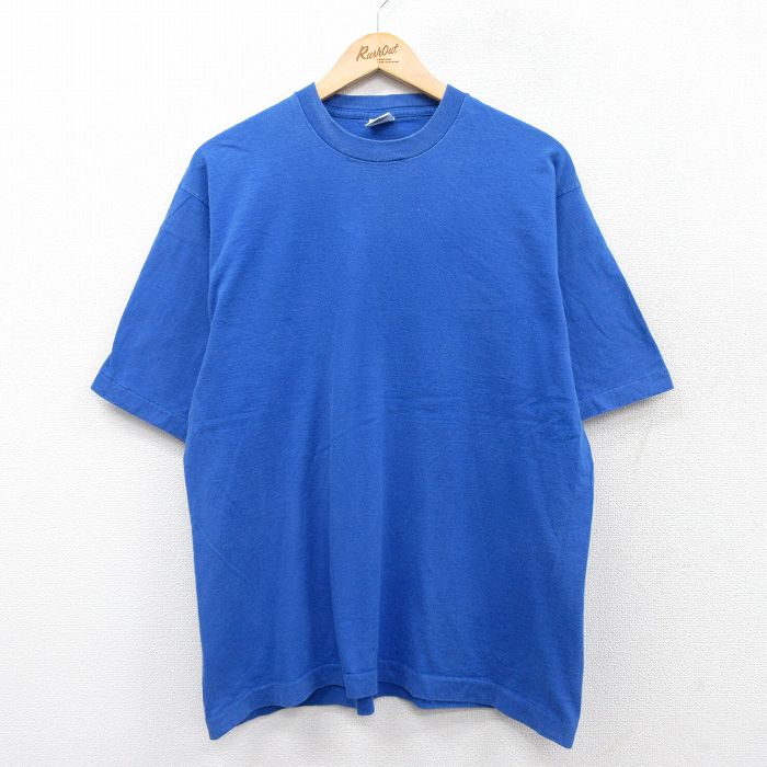 【50%OFF】XL★古着 フルーツオブザルーム 半袖 ビンテージ Tシャツ メンズ 90年代 90s 無地 コットン クルーネック USA製 青 ブルー 25aug22 中古