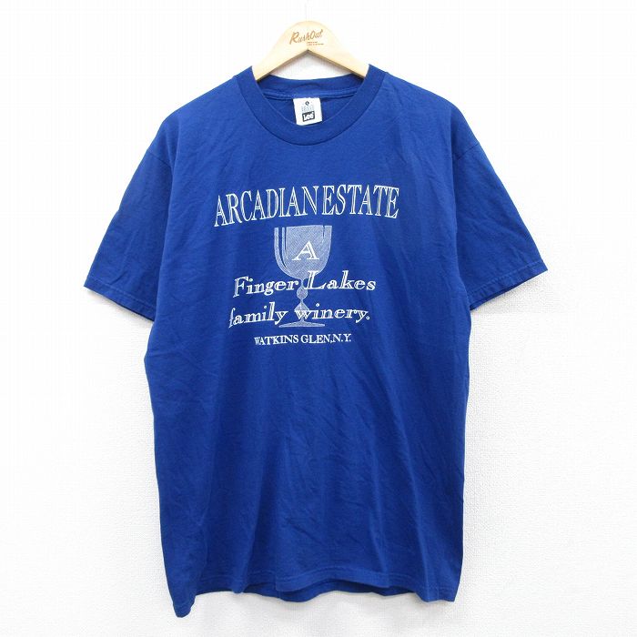 【50%OFF】L★古着 リー Lee 半袖 ビンテージ Tシャツ メンズ 90年代 90s ARCADIANESTATE コットン クルーネック USA製 青 ブルー 25aug22 中古