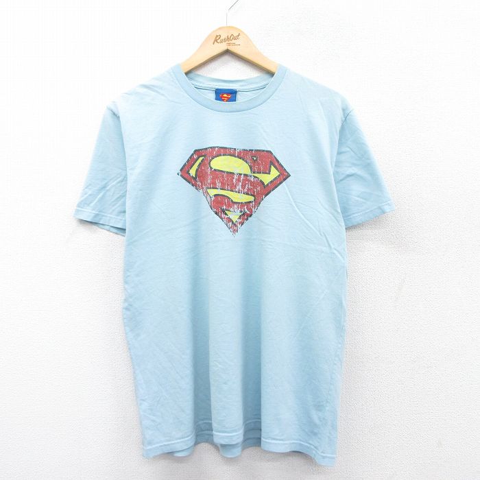 【50%OFF】L★古着 半袖 ビンテージ Tシャツ メンズ 00年代 00s DCコミックス スーパーマン コットン クルーネック 水色 25aug22 中古