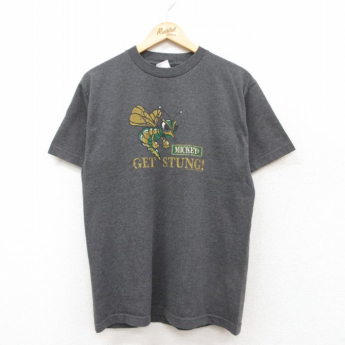M★古着 半袖 ビンテージ Tシャツ メンズ 00年代 00s MICKEYS ハチ クルーネック 濃グレー 霜降り 25aug22 中古