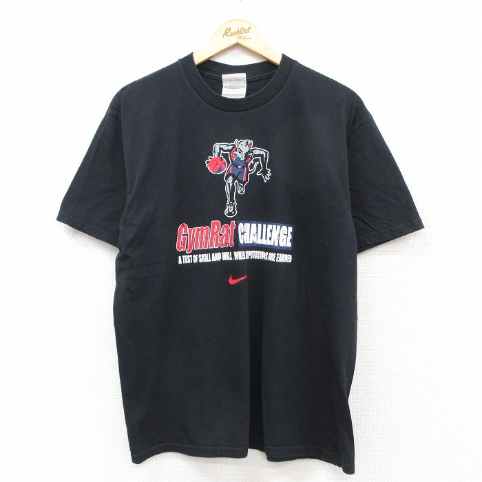 【50%OFF】L★古着 ナイキ NIKE 半袖 ビンテージ Tシャツ メンズ 00年代 00s バスケットボール GymRat コットン クルーネック 黒 ブラック 25aug22 中古