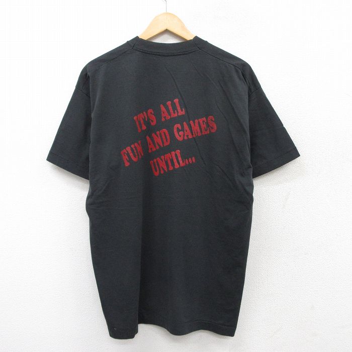 XL★古着 フルーツオブザルーム 半袖 ビンテージ Tシャツ メンズ 90年代 90s FUN AND GAMES クルーネック USA製 黒 ブラック 25aug22 中古