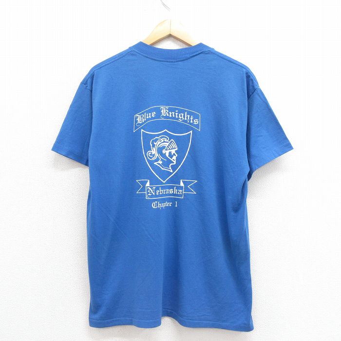 【20%OFF】L★古着 半袖 ビンテージ Tシャツ メンズ 90年代 90s 騎士 胸ポケット付き USA製 青 ブルー 25aug22 中古