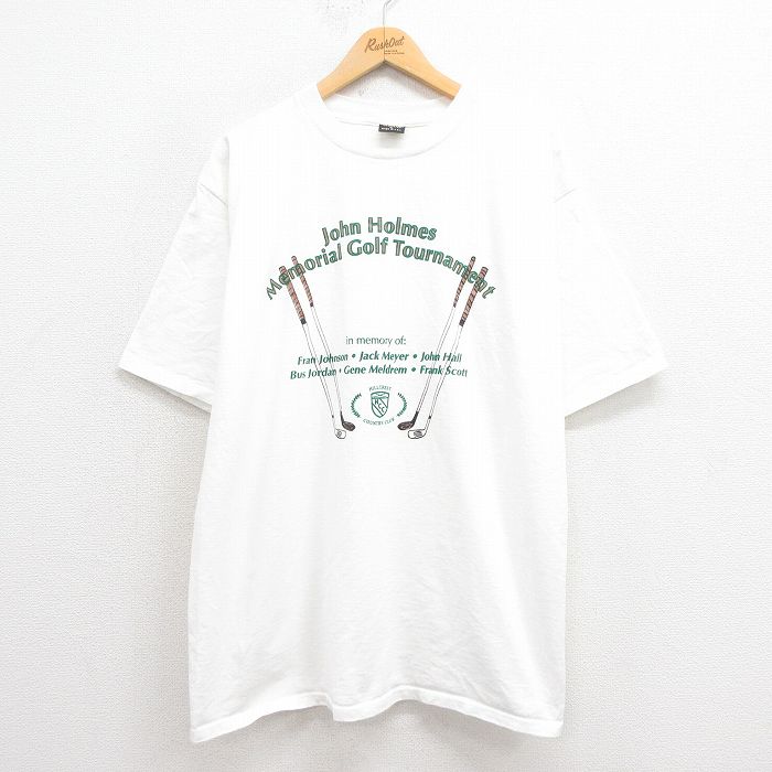 【50%OFF】XL★古着 半袖 ビンテージ Tシャツ メンズ 90年代 90s ゴルフ コットン クルーネック USA製 白 ホワイト 25aug22 中古