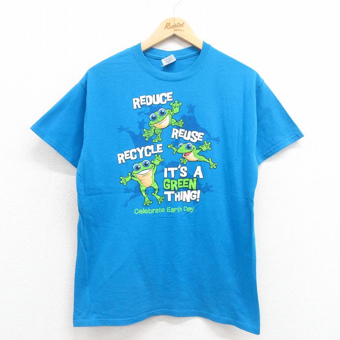 【50%OFF】M★古着 半袖 ビンテージ Tシャツ メンズ 00年代 00s カエル コットン クルーネック 青 ブルー 25aug22 中古