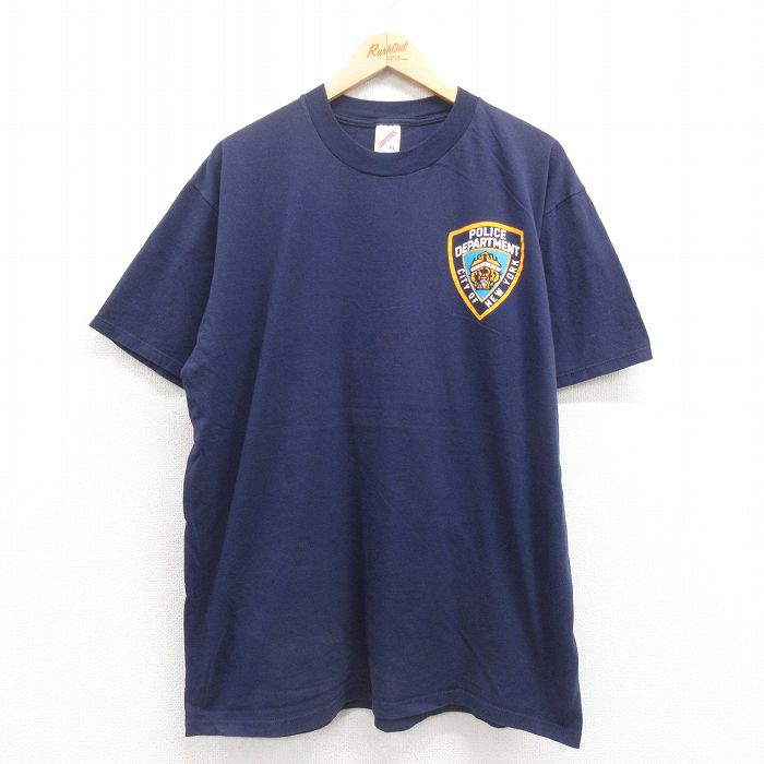 XL★古着 ジャージーズ 半袖 ビンテージ Tシャツ メンズ 90年代 90s ポリス コットン クルーネック USA製 濃紺 ネイビー 25aug22 中古
