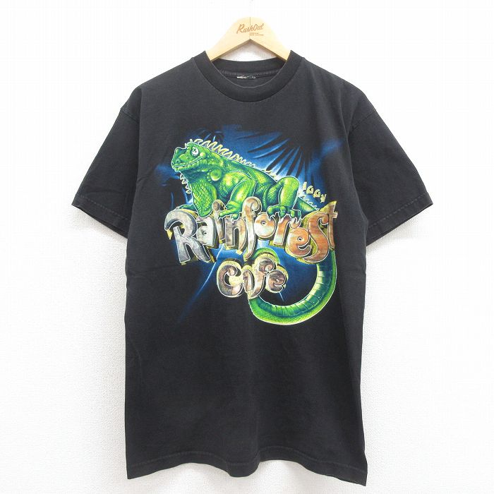 L★古着 半袖 ビンテージ Tシャツ メンズ 00年代 00s イグアナ クルーネック 黒 ブラック 25aug22 中古