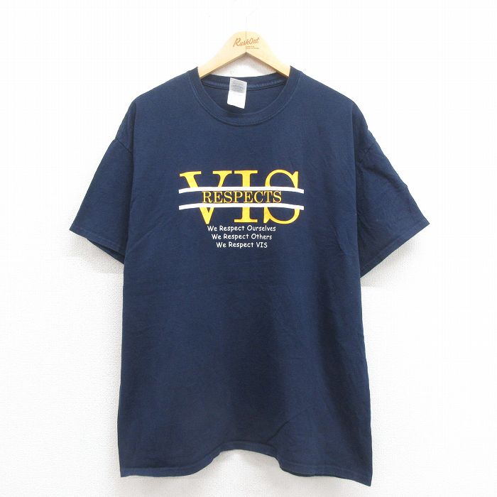 XL★古着 半袖 ビンテージ Tシャツ メンズ 00年代 00s VIS コットン クルーネック 濃紺 ネイビー 25aug22 中古
