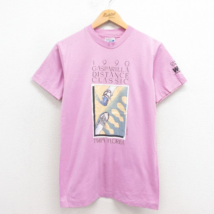 S★古着 ヘインズ Hanes 半袖 ビンテージ Tシャツ メンズ 90年代 90s スニーカー クルーネック USA製 紫 パープル 25aug22 中古