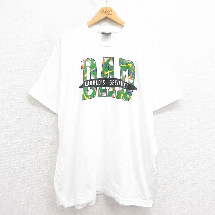 XL★古着 半袖 ビンテージ Tシャツ メンズ 90年代 90s DAD 大きいサイズ コットン クルーネック USA製 白 ホワイト 25aug22 中古