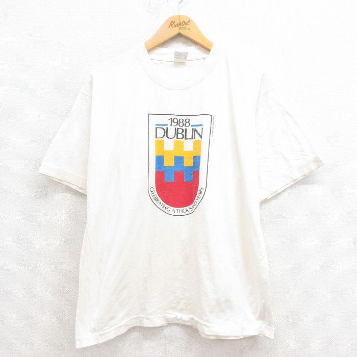 L★古着 半袖 ビンテージ Tシャツ メンズ 80年代 80s ダブリン コットン クルーネック 白 ホワイト 25aug22 中古
