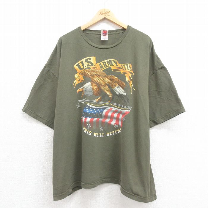 XL★古着 半袖 ビンテージ Tシャツ メンズ 00年代 00s ミリタリー USアーミー 大きいサイズ コットン クルーネック USA製 緑 グリーン 25aug23 中古