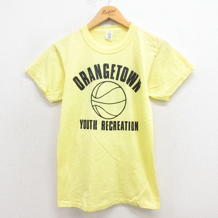 【50%OFF】XS★古着 半袖 ビンテージ Tシャツ メンズ 80年代 80s バスケットボール クルーネック USA製 黄 イエロー 25aug23 中古