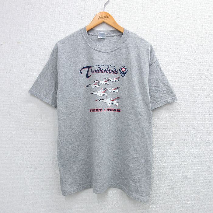 L★古着 半袖 ビンテージ Tシャツ メンズ 00年代 00s 戦闘機 ミリタリー USエアフォース クルーネック グレー 霜降り 25aug23 中古