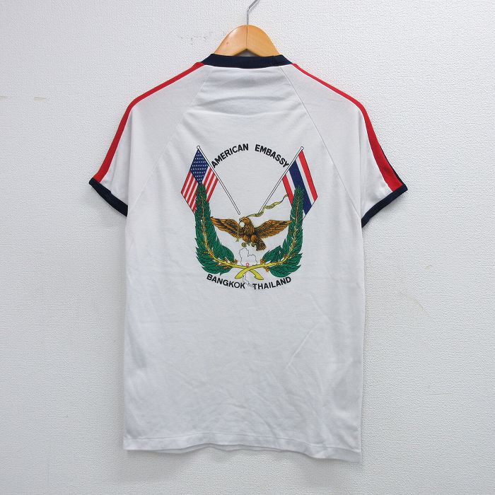 M★古着 半袖 ビンテージ Tシャツ メンズ 90年代 90s ミリタリー 鳥 星条旗 タイランド ラグラン クルーネック 白 ホワイト 25aug23 中古