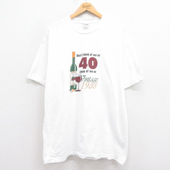 【50%OFF】XL★古着 半袖 ビンテージ Tシャツ メンズ 00年代 00s ワイン コットン クルーネック 白 ホワイト 25aug23 中古